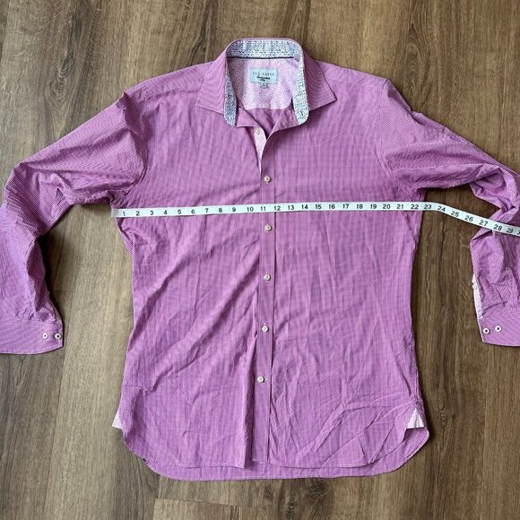 Ted Baker Pink Check Endurance Flip Cuff Button Down Shirt Mens 16.5 34/35 - Picture 7 of 11